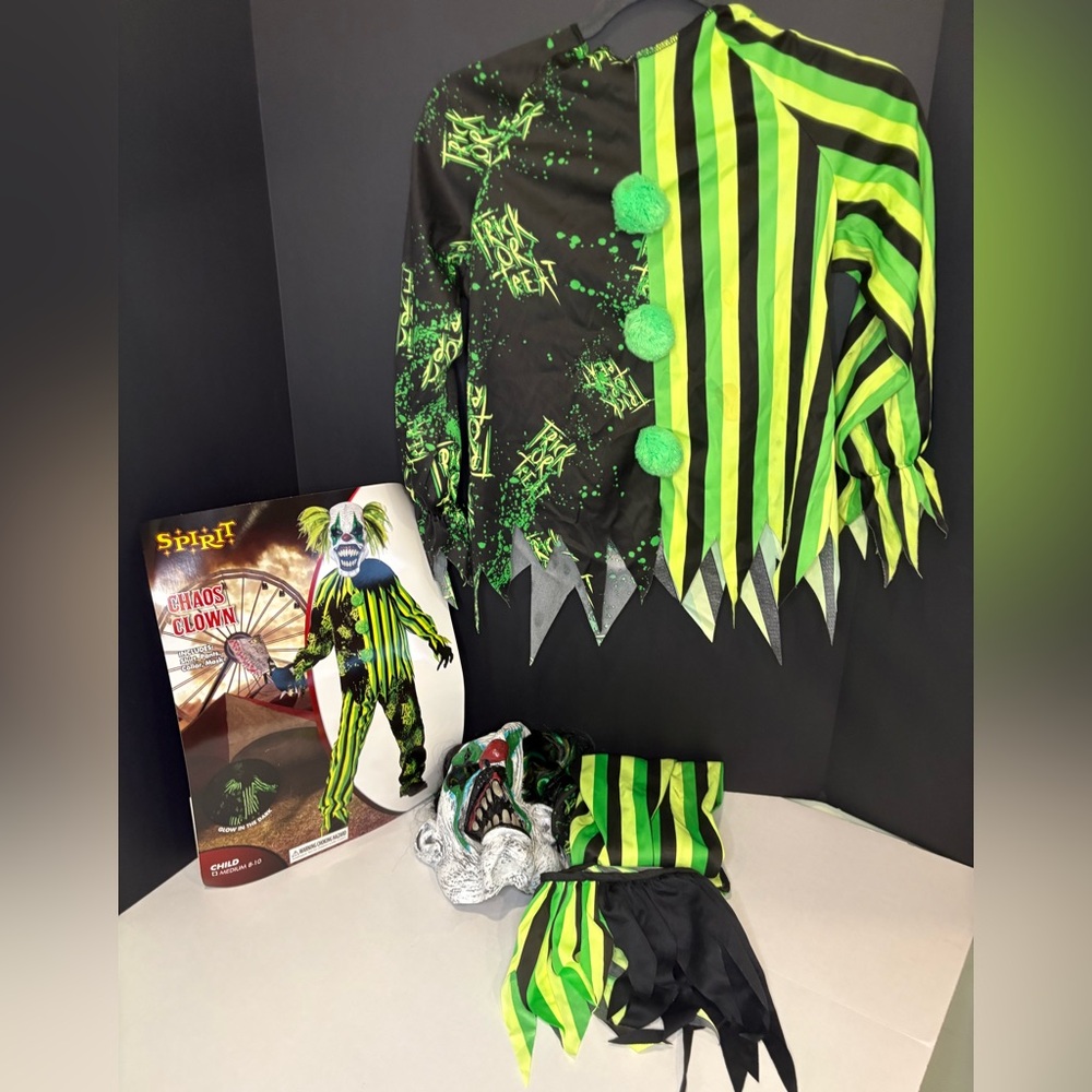 Spirit Kids Chaos Clown Costume - Neon Green and Black